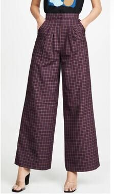 Paper London Gladys Trousers Plaid Wide Leg Pleated High Rise Womans UK12 US8